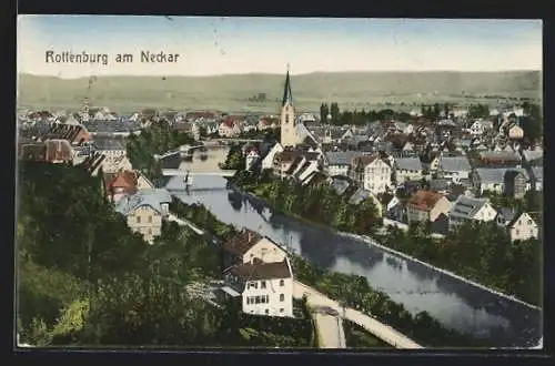 AK Rottenburg am Neckar, Ortsansicht am Fluss aus der Vogelschau
