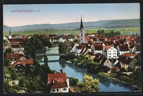 AK Rottenburg a. N., Ortsansicht mit Fluss