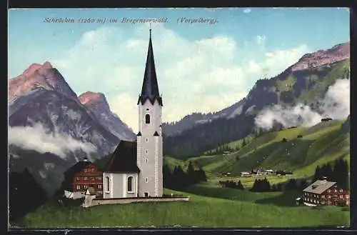 AK Schröcken im Bregenzerwald, Ortspartie mit Kirche