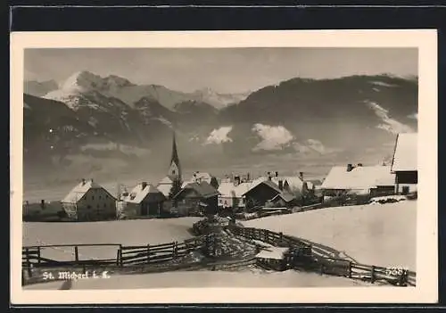 AK St. Michael i. L., Teilansicht mit Kirche im Schnee