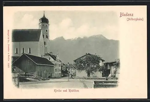 AK Bludenz /Arlbergbahn, Kirche und Rhätikon