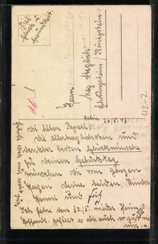 Künstler-AK kleiner rauchender Jäger betrachtet stolz sein Gewehr