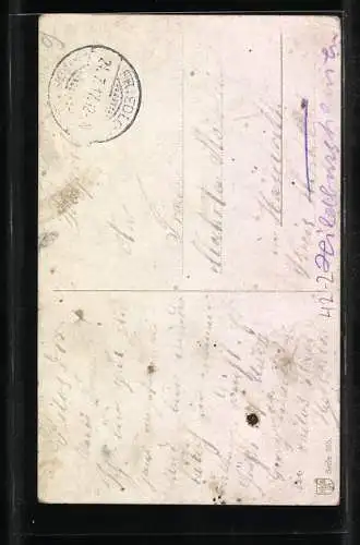 Künstler-AK alter Jäger lockt mit der Pfeife Wild an