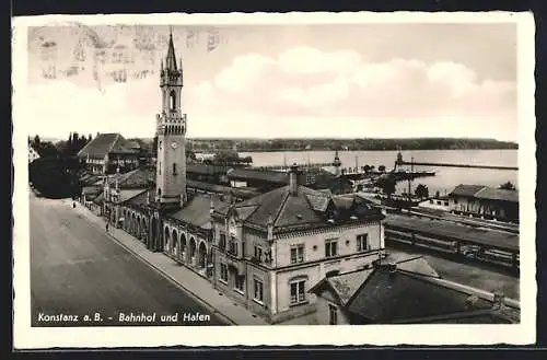 AK Konstanz a. B., Bahnhof und Hafen