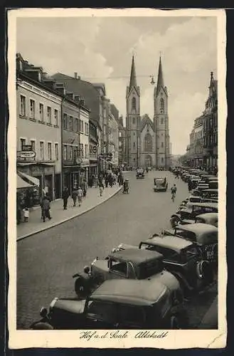 AK Hof, Strassenpartie in der Altstadt