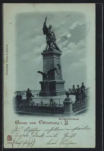 Mondschein-AK Offenburg i. B., Kriegerdenkmal
