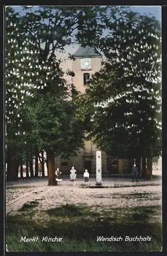 AK Wendisch Buchholz, Markt mit Kirche