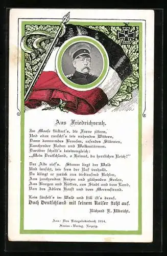 AK Friedrichsruh, Fürst Otto von Bismarck mit Schirmmütze in Fahne, Passepartout