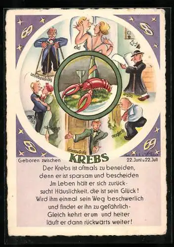 Künstler-AK Sternzeichen Krebs und seine Eigenschaften