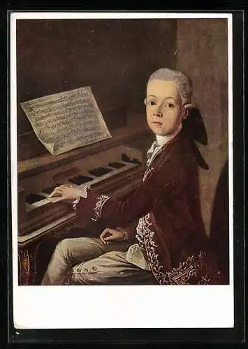 Künstler-AK Der junge Mozart, Thaddäus Helbling, Bruckmanns Bildkarte Nr. 92