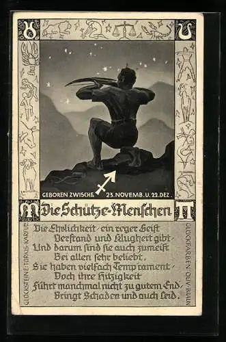 AK Sternzeichen Schütze, Die Schütze-Menschen, Die Ehrlichkeit ein reger Geist...