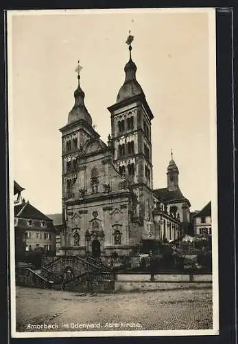 AK Amorbach / Unterfranken, Partie an der Abteikirche