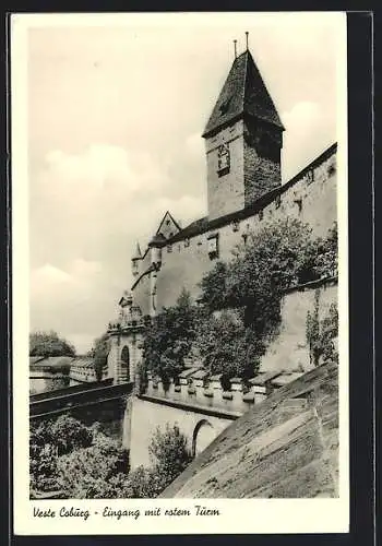 AK Coburg, Eingang der Festung mit rotem Turm