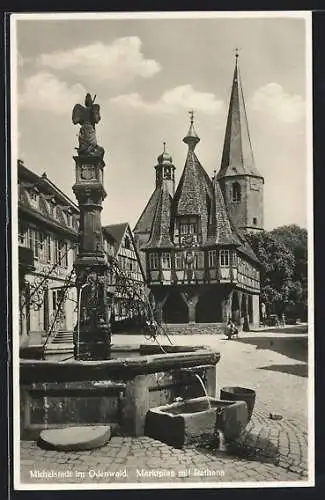 AK Michelstadt / Odw., Marktplatz mit Rathaus