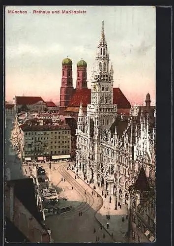 AK München, Rathaus und Marienplatz