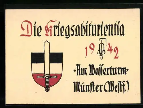 AK Münster /Westf., Kriegsabiturientia am Wasserturm 1942, Absolvia, Wappen