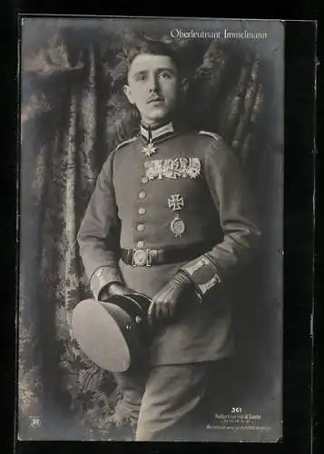 Foto-AK Sanke Nr. 361, Portrait Flieger-Leutnant Immelmann im Uniform, Eisernes Kreuz