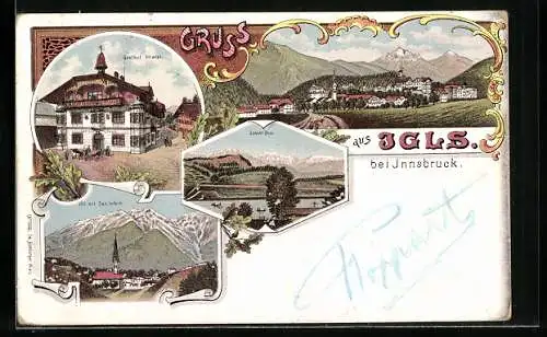 Lithographie Igls bei Innsbruck, Gasthof Altwirt, Lanser-See