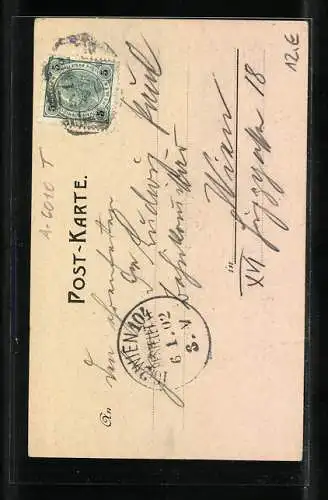 Lithographie Innsbruck, Kyffhäuser Tafelrunde, Mann mit Fahne