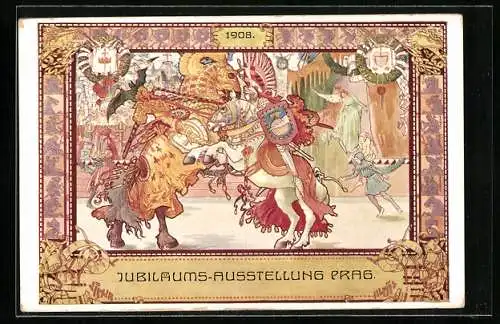 Künstler-AK Prag, Jubiläums-Ausstellung 1908, Internationales Schachturnier, Tjost