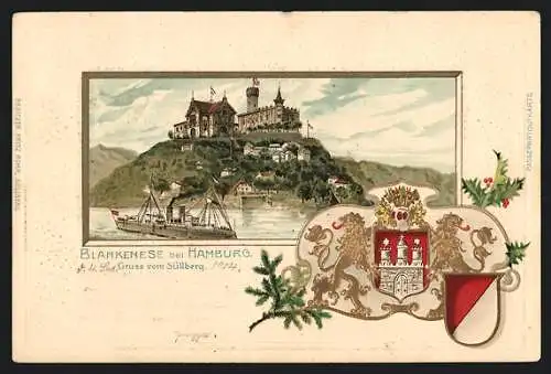 Passepartout-Lithographie Hamburg-Altona, Süllberg, Wappen