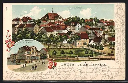 Lithographie Zellerfeld, Deutsches Haus, Totalansicht