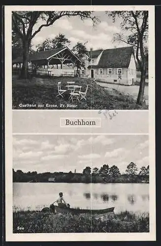 AK Buchhorn / See, Gasthaus zur Krone, Ruderboot am See