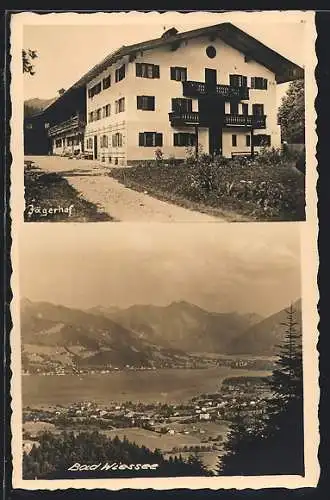AK Bad Wiessee, Hotel Jägerhof, Panorama mit Ort und See