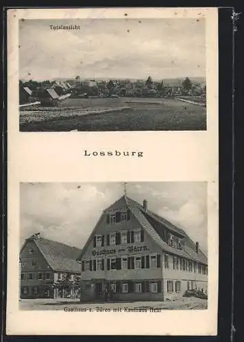 AK Lossburg, Gasthaus zum Bären mit Kaufhaus Hehl, Totalansicht