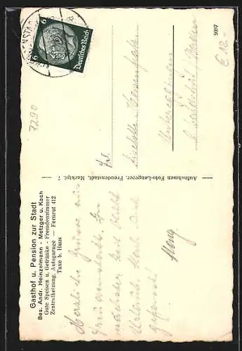 AK Freudenstadt i. Schwarzwald, Gasthof und Pension zur Stadt