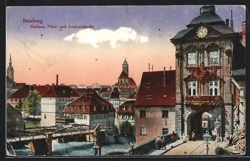 AK Bamberg, Rathaus, Pfarr- & Stephanskirche