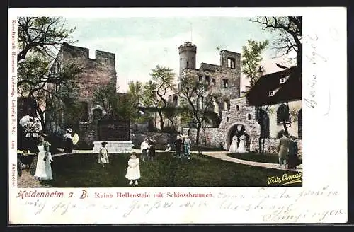 AK Heidenheim / Brenz, Ruine Hellenstein mit Schlossbrunnen