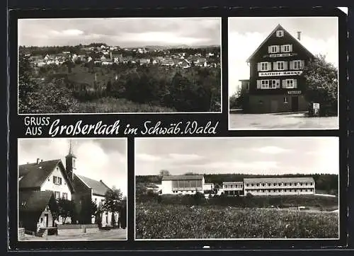 AK Grosserlach im Schwäb. Wald, Gasthof Krone, Kirche, Ortspartie