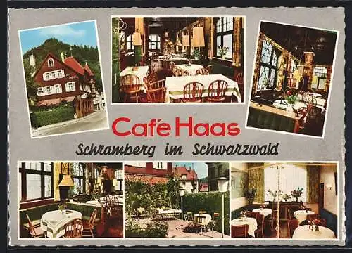 AK Schramberg /Schwarzw., Café Haas - Gebäude, Terrasse, Speiseraum