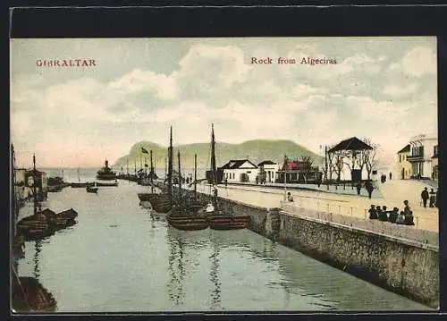 AK Gibraltar, Rock from Algeciras, ships at the pier