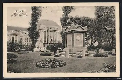 AK Leipzig, Müller-Denkmal an der Promenade