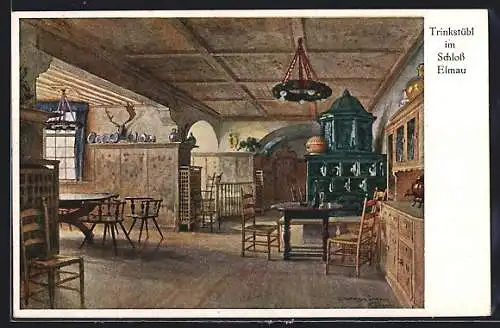 Künstler-AK Elmau /Oberbayern, Schloss Elmau, Speisezimmer