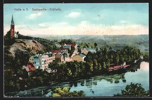 AK Halle a. S., Saalepartie mit Blick auf Cröllwitz