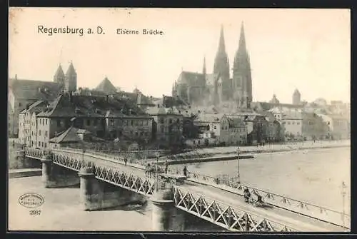 AK Regensburg, Eiserne Brücke und Münster