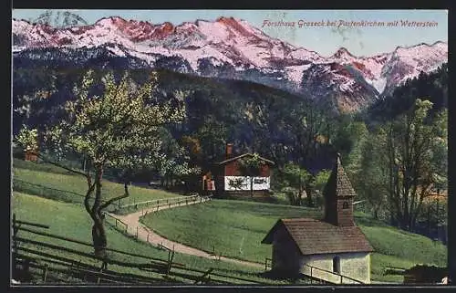 AK Graseck bei Partenkirchen, Gasthaus Forsthaus mit Wetterstein