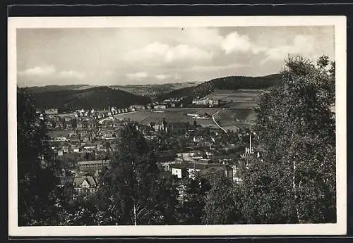 AK Aue /Sa., Teilansicht mit Bäumen