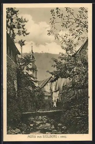 AK Stolberg i. Harz, Ortspartie mit Turm