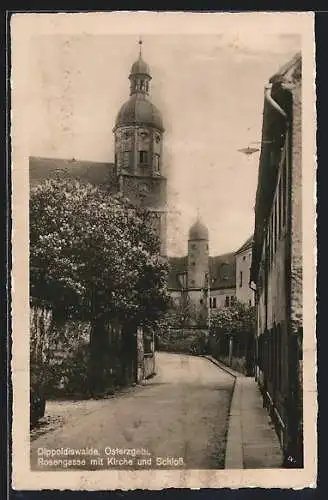 AK Dippoldiswalde, Rosengasse mit Kirche und Schloss