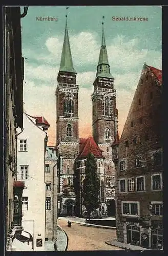 AK Nürnberg, Sebalduskirche mit Strassenpartie