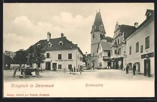 AK Krieglach in Steiermark, Kirchenplatz mit Gasthaus Toni Rumpf