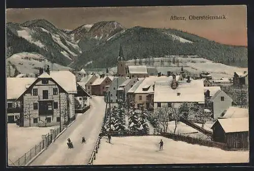 AK Aflenz /Obersteiermark, Ortspartie gegen die Berge im Winter