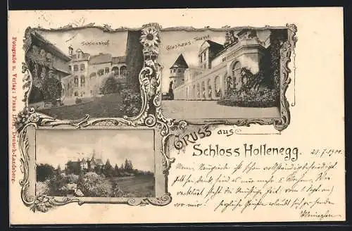 AK Hollenegg, Schloss Hollenegg, Schlosshof, Glashaus-Terrasse