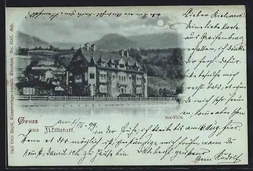 Mondschein-AK Millstatt, See-Villa