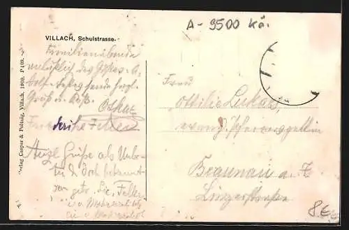 AK Villach, Schulstrasse mit Kirche