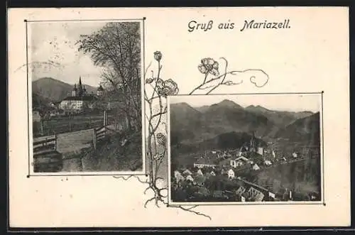 AK Mariazell, Teilansicht mit Kirche, Kloster